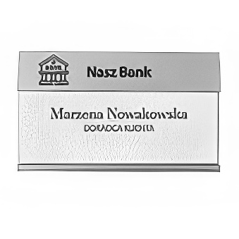 Identyfikator z okienkiem ;  zapięcie - agrafka 