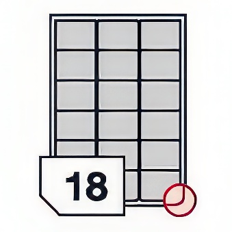 Samoprzylepne etykiety foliowe poliestrowe, prześwitujące zaokrąglone rogi do drukarek laserowych i kopiarek - 18 etykiet na arkuszu