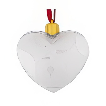Przezroczysta bombka - "serce" na zdjęcie z czerwoną zawieszką i złotą zatyczką