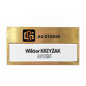 Identyfikator z okienkiem;  zapięcie - agrafka