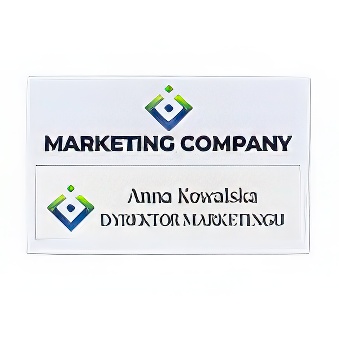 Identyfikator z okienkiem ;  zapięcie - agrafka 