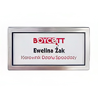 Identyfikator z okienkiem ;  zapięcie - wieszak i agrafka