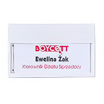 Identyfikator z okienkiem ;  zapięcie - agrafka 